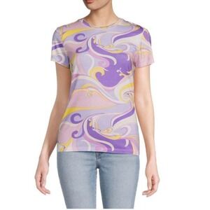 L'Agence Ressi Abstract Tee Women's M Orchid Purple Made In USA Stretch NEW